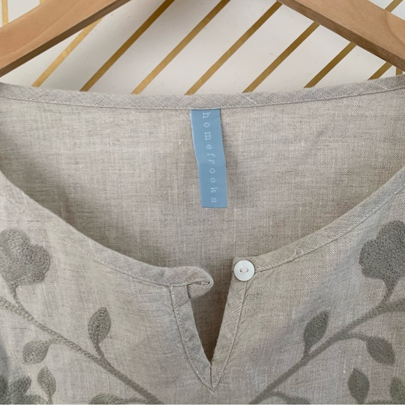 Homefrocks Linen Embroidered blouse tunic top  Lagenlook floral flowers boho 8 - Picture 4 of 10